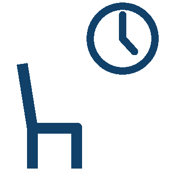 An icon depicting a person sitting in a chair, reading a book, with an analog clock in the background indicating it s 1 45.